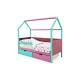 Кровать-домик мягкий Svogen с ящиками и бортиком мятный-лаванда