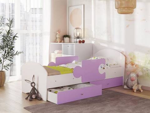 Кровать Мозаика с бортиками и ящиком белый-ирис