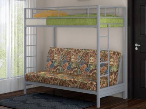 Двухъярусная кровать с диваном Мадлен серый