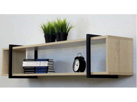 Полка металлическая ЛОФТ-12 Дуб сонома/черный матовый