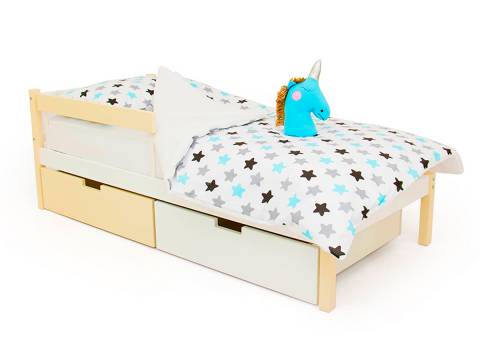 Кровать Svogen classic с ящиками и бортиком бежево-белый