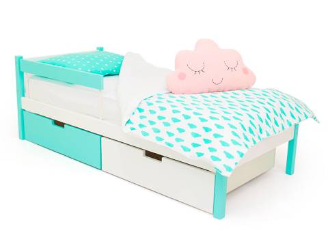 Кровать Svogen classic с ящиками и бортиком мятно-белый