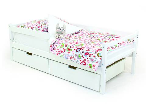 Кровать-тахта Svogen с ящиками и бортиком белый