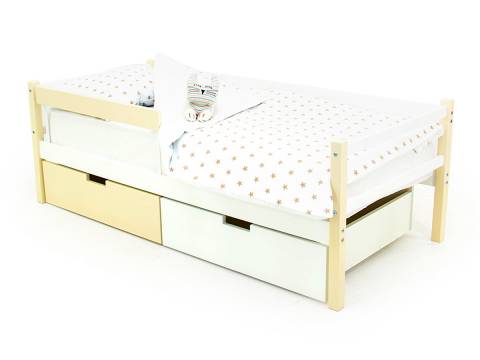 Кровать-тахта Svogen с ящиками и бортиком бежевый-белый