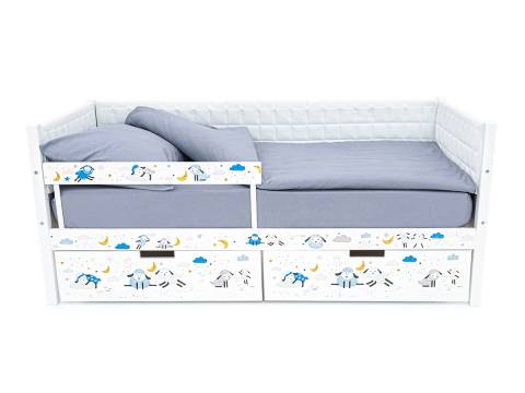 Кровать-тахта Svogen мягкая с ящиками и бортиком с фото белый/барашки