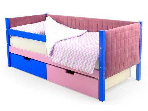 Кровать-тахта мягкая Svogen с ящиками и бортиком синий-лаванда