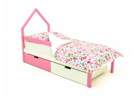 Кровать-домик мини Svogen с ящиками и бортиком лаванда-белый