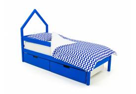 Кровать-домик мини Svogen с ящиками и бортиком синий