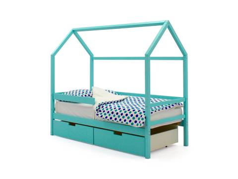 Кровать-домик Svogen с ящиками и бортиком мятный