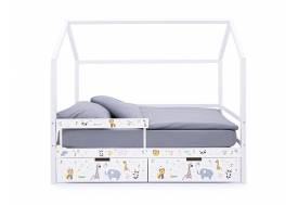 Кровать-домик Svogen с фото с ящиками и бортиком белый/зверята