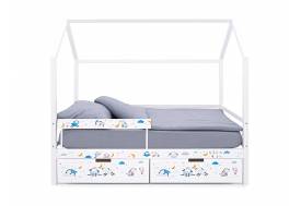 Кровать-домик Svogen с фото с ящиками и бортиком белый/барашки