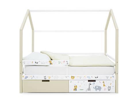 Кровать-домик Svogen с фото с ящиками и бортиком бежевый/зверята