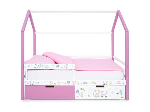 Кровать-домик Svogen с фото с ящиками и бортиком лаванда/лисята