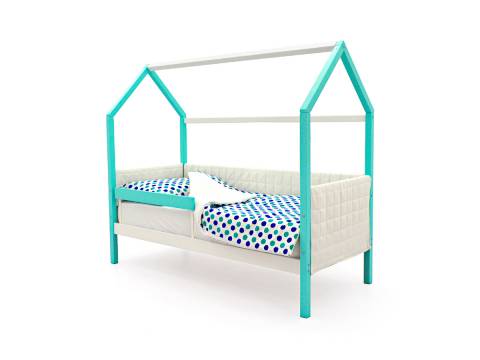 Кровать-домик мягкий Svogen с бортиком мятно-белый