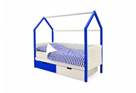 Кровать-домик мягкий Svogen с ящиками сине-белый