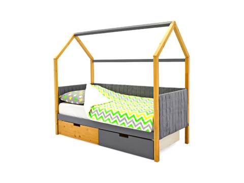 Кровать-домик мягкий Svogen с ящиками дерево-графит