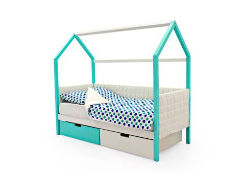 Кровать-домик мягкий Svogen с ящиками мятно-белый