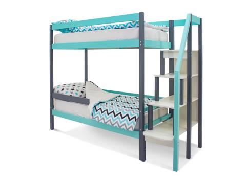 Двухъярусная кровать Svogen с бортиком графит-мятный