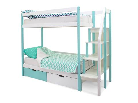 Двухъярусная кровать Svogen с ящиками мятно-белый