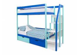 Двухъярусная кровать Svogen с ящиками мятно-синий