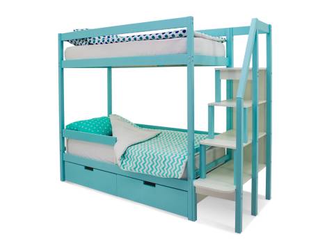 Двухъярусная кровать Svogen с ящиками и бортиком мятный