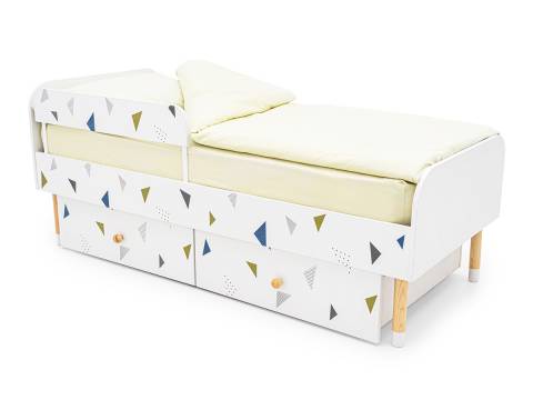 Кровать Stumpa Классика с бортиком и ящиками Треугольники зеленый, синий