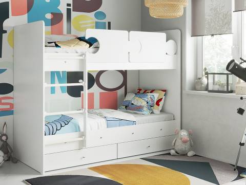 Кровать двухъярусная Тетрис латы с бортиками белый