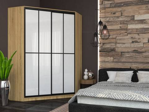 Угловой шкаф-купе Лофт фасад МДФ белый глянец +