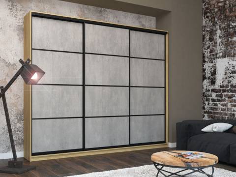 Шкаф-купе Лофт Шк30-47 3000 3 двери глубина 470 фасад МДФ бетон 3г