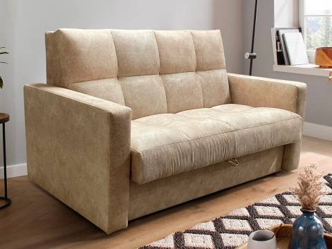 Диван Рэй Клетка 2000х2000 с прямыми подлокотниками бежевый велюр