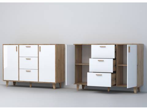 Комод Эго К-2 2 ящика дуб крафт золотой/белый глянец на ножках