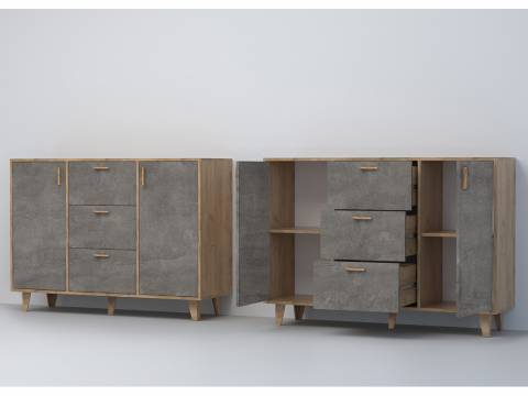 Комод Эго К-2 2 ящика дуб крафт золотой/камень темный на ножках