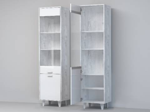 Пенал Эго ПС-1 бетон светлый/белый глянец на ножках