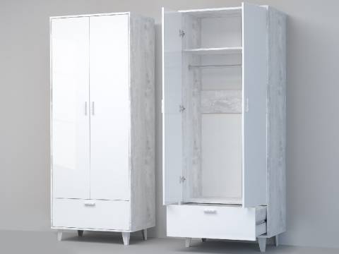 Шкаф Эго ШК-1 бетон светлый/белый глянец на ножках