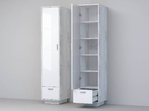 Пенал Эго П-1 бетон светлый/белый глянец на цоколе