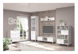 Гостиная Эго бетон светлый/белый глянец