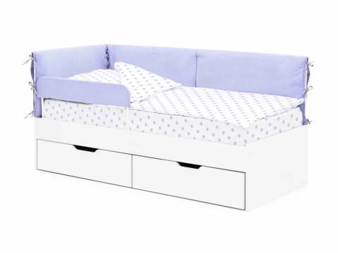 Детская мягкая кровать Denvas с бортиком и ящиками нежная сирень