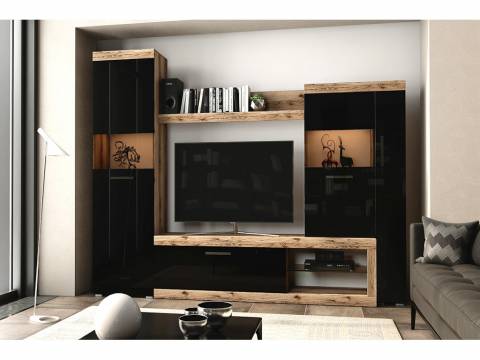 Гостиная Бастон Дуб Делано-Черный глянец