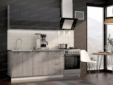 Кухонный гарнитур Астра МДФ 1600 графит софт/дуб галиано