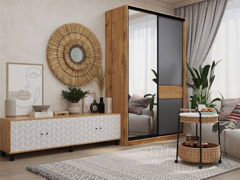 Шкаф-купе SLIM 2-хдверный BS15-6.ZD с зеркалом дуб вотан-черный муар