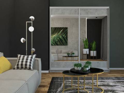 Шкаф-купе Ксения 1600 комбинированный ЛДСП/зеркало Каспий светлый