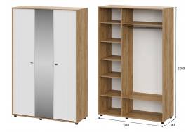 Шкаф трехстворчатый Милан Дуб Золотой/Белый Матовый