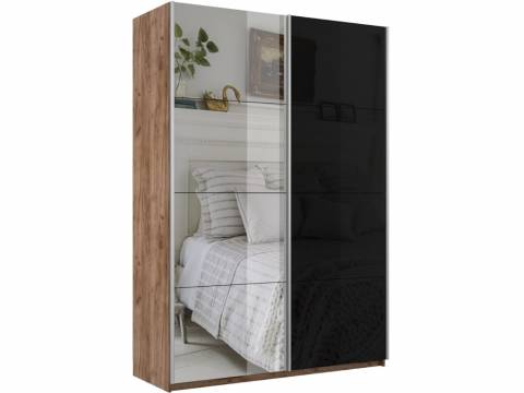 Шкаф-купе Прайм 2-х дверный 1600 Зеркало/Стекло Черное Крафт табачный