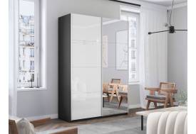 Шкаф-купе Прайм 2-х дверный 1200 Зеркало/Стекло Белое Серый Диамант