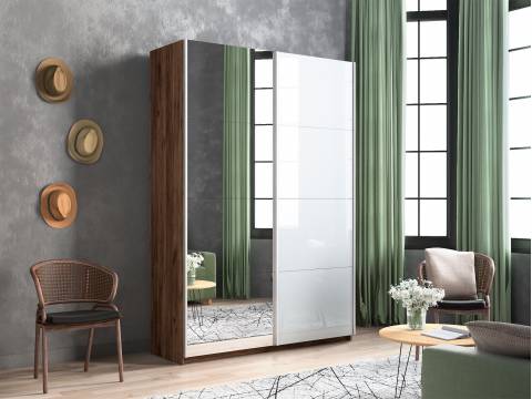 Шкаф-купе Прайм 2-х дверный 1400 Зеркало/Стекло Белое Крафт табачный