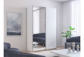 Шкаф-купе Прайм 2-х дверный 1600 Зеркало/Стекло Белое Белый Снег