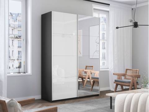 Шкаф-купе Прайм 2-х дверный 1600 Зеркало/Стекло Белое Серый Диамант