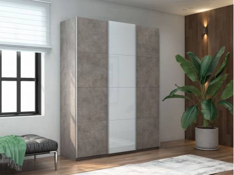 Шкаф-купе Прайм 3-х дверный 1800 ДСП/Стекло Белое/ДСП Бетон