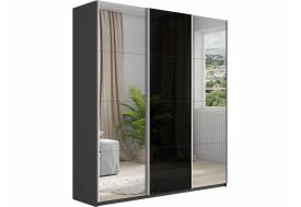 Шкаф-купе Прайм 3-х дверный 1800 Зеркало/Стекло Черное/Зеркало Серый Диамант