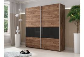 Шкаф-купе Прайм Широкий 2-х дверный ДСП/вставки Стекло Черное Крафт табачный